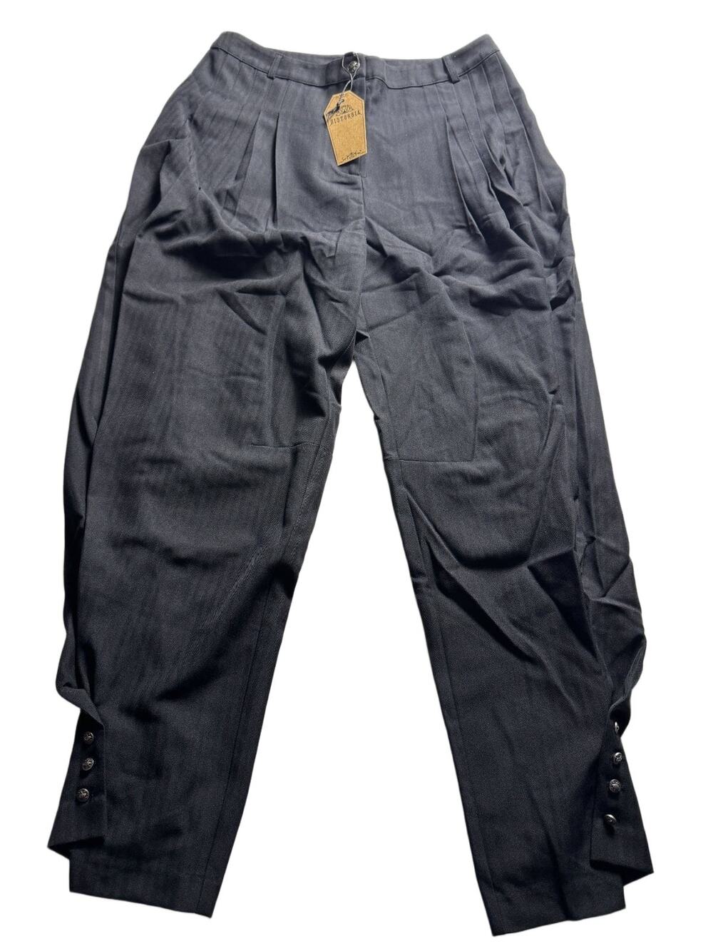 Disturbia Quinn Pleated Balloon Trouser Black Beetle Button Goth Pants US10 UK14